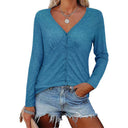 Chic Long Sleeve V-Neck Blouse with Button Accents
