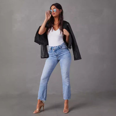 Modern Distressed Women's Jeans with Frayed Hems