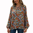 Floral Patterned Women's Blouse with Ruffle Accents