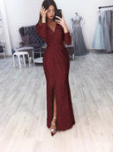 Chic Wrap Dress with Side Slit and Glamorous Accents