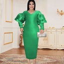 Chic Long Sleeve V-Neck Dress with Puff Sleeves