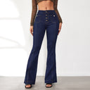 High-Waisted Flared Jeans with Chic Button Accents