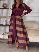 Chic Striped Women's Shirt Dress with Belt