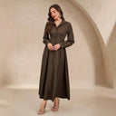 Chic Women's Shirt Dress with Flowing Skirt and Handy Pockets