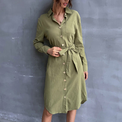 Stylish Women's Shirt Dress with Waist Accent