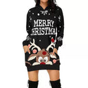 Festive Women's Hooded Dress with Reindeer Design