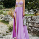 Chic Evening Dress with Sheer Inserts and High Slit