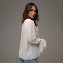 Chic Ruffled Chiffon Blouse with Drawstring for Women