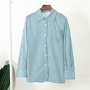 Chic Striped Blouse with Classic Collar and Pockets