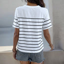 Striped Women's T-Shirt with Chic Button Accents
