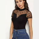 Chic Women's Dotted Bodysuit with High Neck