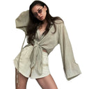 Women's Linen Blouse with Tied Belt