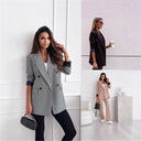 Chic Checkered Blazer Jacket with Double-Breasted Closure