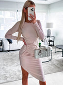 Contemporary Women’s Long Sleeve Asymmetrical Dress with Ruffle Detailing