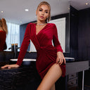 Chic Long Sleeve Wrap Dress with Deep V-Neck