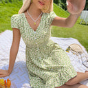 Floral Print Short Sleeve Dress with Elastic Waist