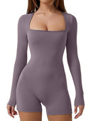 Square Neck Long Sleeve Bodysuit for Women