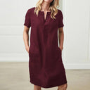Chic Linen Dress with Button Placket and Pockets