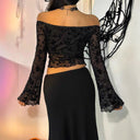 Floral Lace Off-Shoulder Top with Flared Sleeves