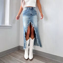 Women's Asymmetrical Denim Skirt with Fringed Hem