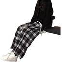 Chic Checkered Women's Pants with Elastic Waist