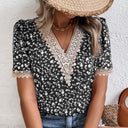 V-Neck Women's Blouse with Lace Accents