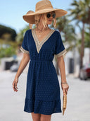 V-Neck Women's Dress with Lace Accents