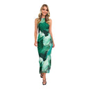 Chic Women's Floor-Length Watercolor Dress - Flattering Silhouette