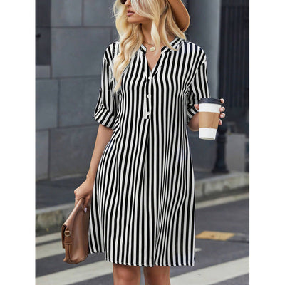 Stylish Striped Button-Down Shirt Dress for Women