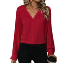 Chiffon Blouse with Lace Accents and Button Design