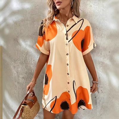 Floral Accented Women's Shirt Dress with Chic Design
