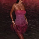 Chic Ruffled Spaghetti Strap Dress with Feather Trim