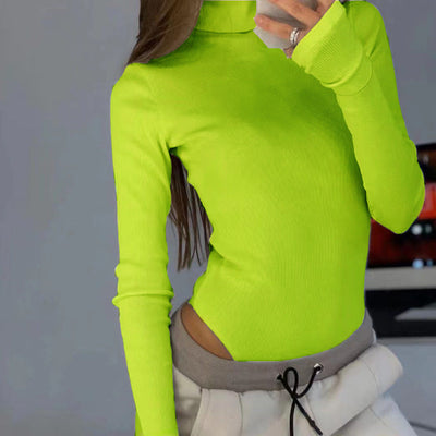 High Collar Ribbed Texture Ladies Bodysuit