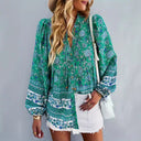Colorful Floral Women's Blouse with Ruffled Sleeves