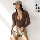 Figure-Hugging Women's Deep V-Neck Bodysuit