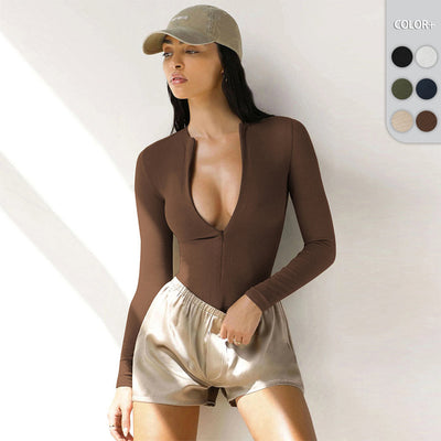 Figure-Hugging Women's Deep V-Neck Bodysuit
