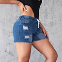 Trendy Women's Denim Shorts with Elastic Waist and Stylish Distressed Accents