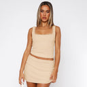 Chic Women's Ribbed Top and Mini Skirt Set