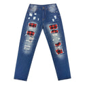 Chic Ripped Women's Jeans with Checkered Design