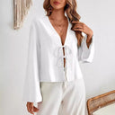 Chic Women's Blouse with V-Neck & Lace Accent