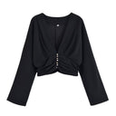 Chic Women's Blouse with Deep V-Neck and Gathering