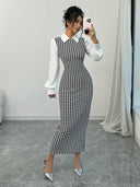Chic Midi Dress with Glossy Puff Sleeves