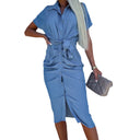 Chic Women's Wrap Shirt Dress with Tie
