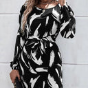 Chic Midi Dress with Balloon Sleeves & Tie Belt