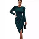 Chic Wrap Dress with Puff Sleeves and Asymmetric Hem