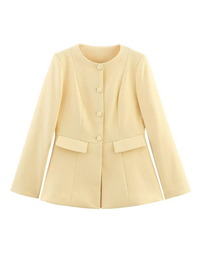 Chic Women's Short Blazer with Button Accents