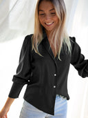 Chic Satin V-Neck Shirt with Long Sleeves