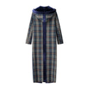 Chic Long Blazer with Check Design and Velvet Collar