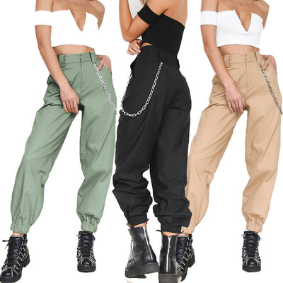 Women's Chain Detail Baggy Trousers with Stylish Waistband