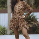 Chic Leopard Print Short Sleeve Dress with Flowing Hem